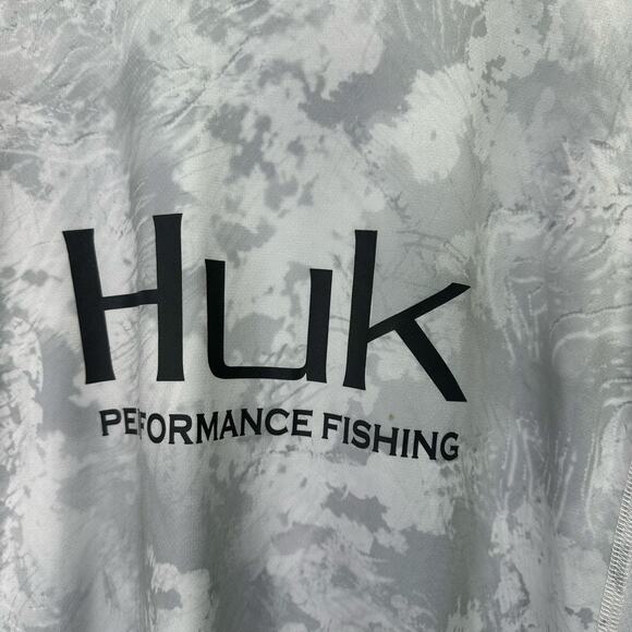 Huk Performace Fabrics Gray and White Camo Long Sleeve Fishing Shirt Mens Small - Picture 8 of 12